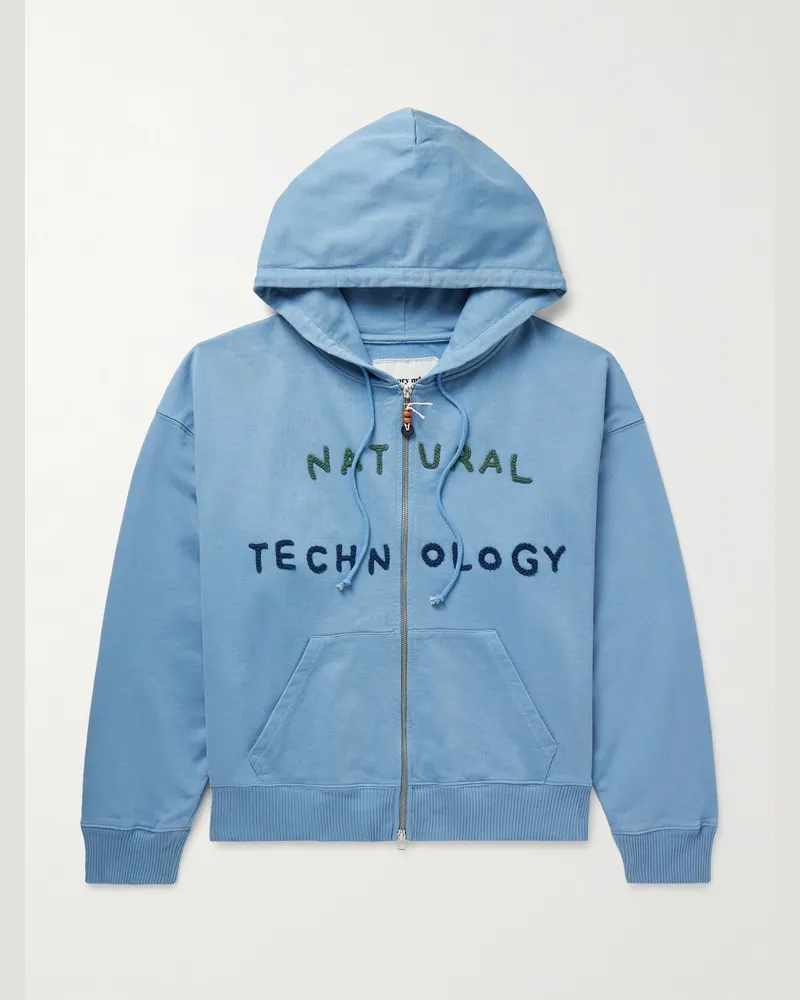 STORY mfg. Geo Kapuzenjacke aus Biobaumwoll-Jersey mit Reißverschluss und Applikationen Blau