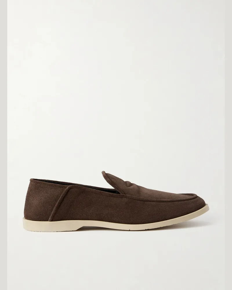George Cleverley Mayfair II Collapsible-Heel Suede Loafers Brown