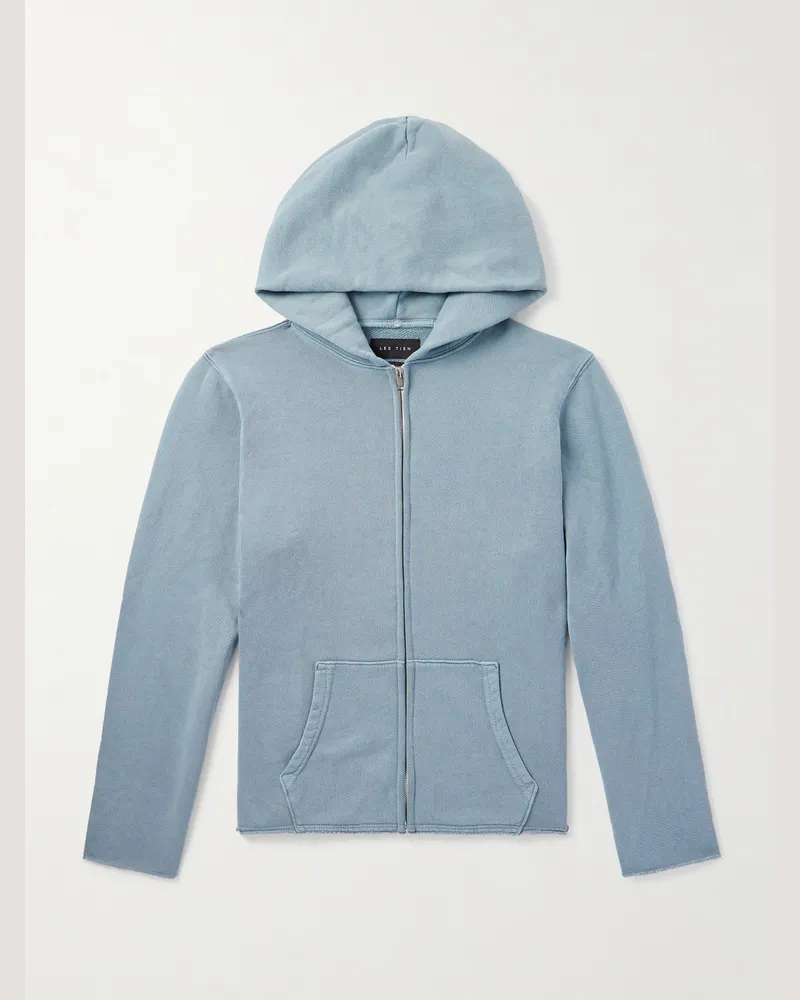 LES TIEN Kapuzenjacke aus Baumwoll-Jersey mit Reißverschluss in Distressed-Optik und Stückfärbung Blau