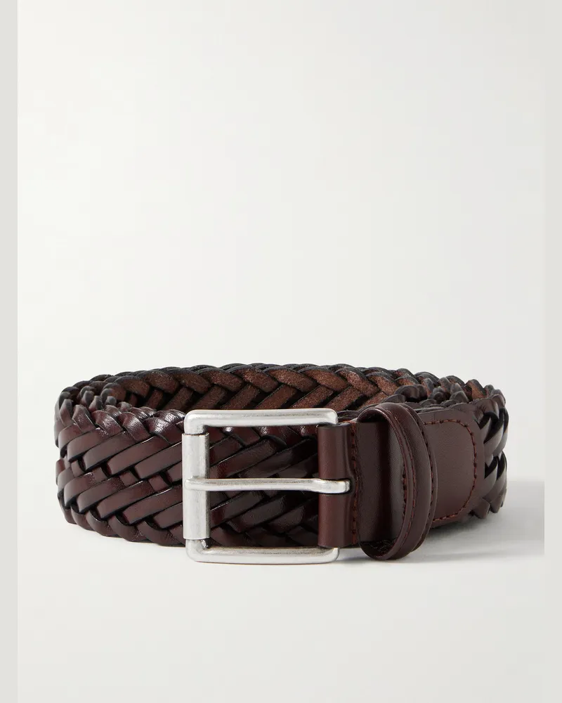 Anderson's 3.5cm Woven Leather Belt Brown