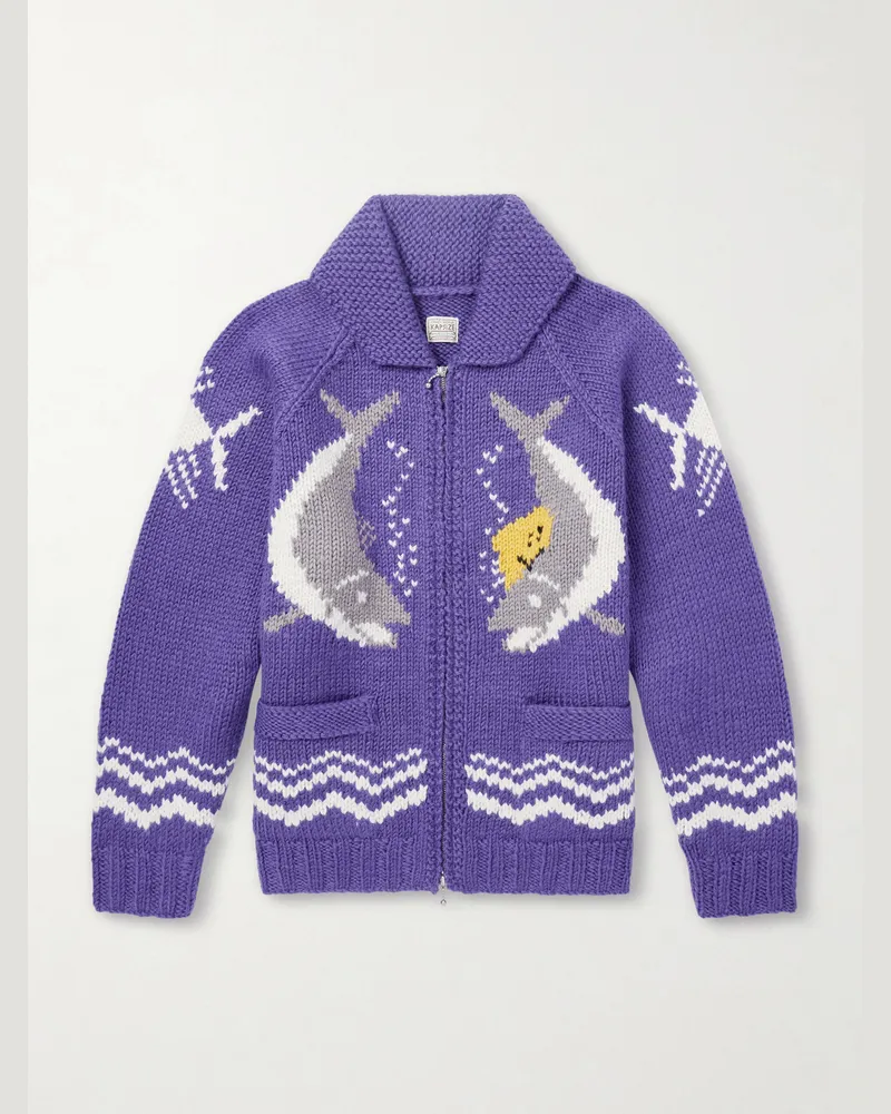 KAPITAL Intarsia Wool Zip-Up Cardigan Purple