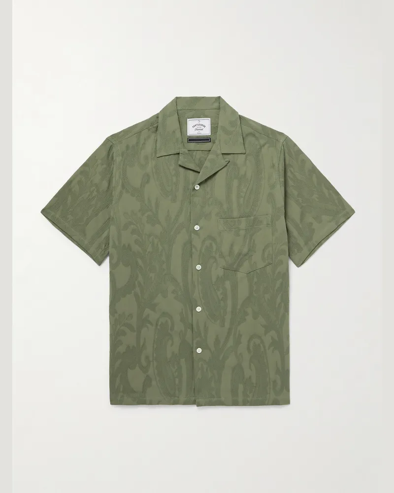 Portuguese Flannel Convertible-Collar Paisley-Jacquard Cotton Shirt Green