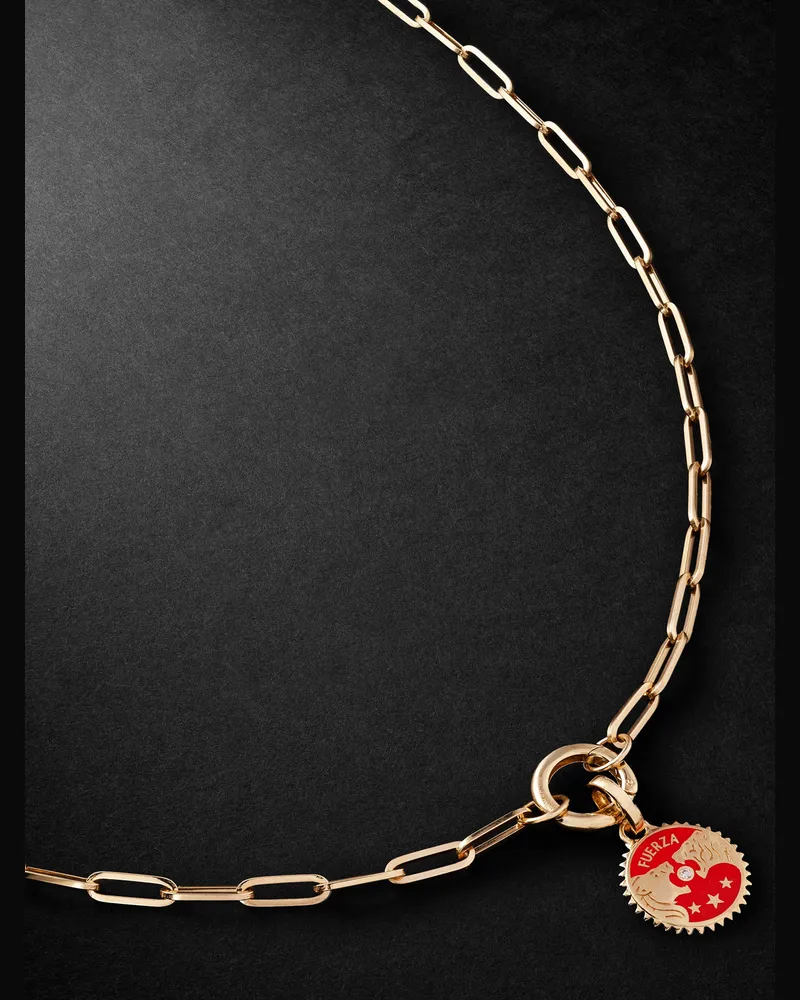 FOUNDRAE Solar, Lunar and Classic Fob Open Clip Anhängerkette aus 18 Karat Gold mit Emaille und Diamant Gold