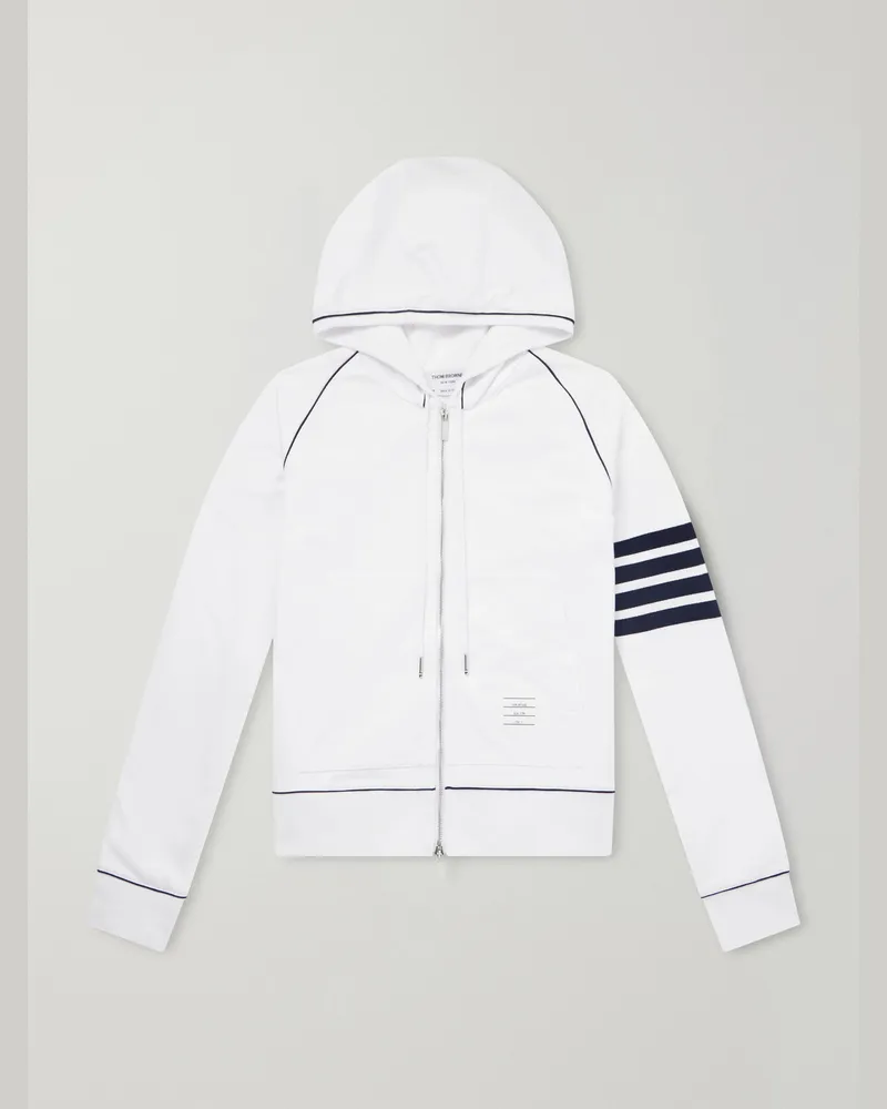 Thom Browne 4-Bar Cotton-Jersey Zip-Up Hoodie White