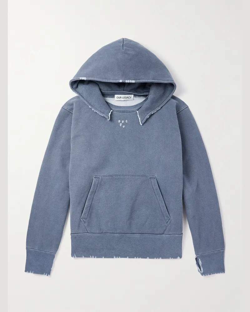 Our Legacy Relic Distressed Cotton-Jersey Hoodie Blue