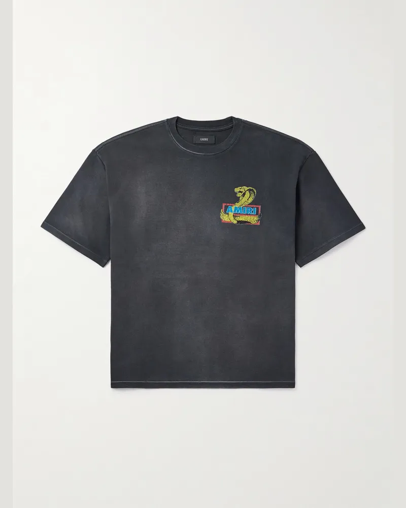Amiri Crystal Cobra T-Shirt aus Jersey aus einer Baumwollmischung mit Print und Verzierungen Schwarz