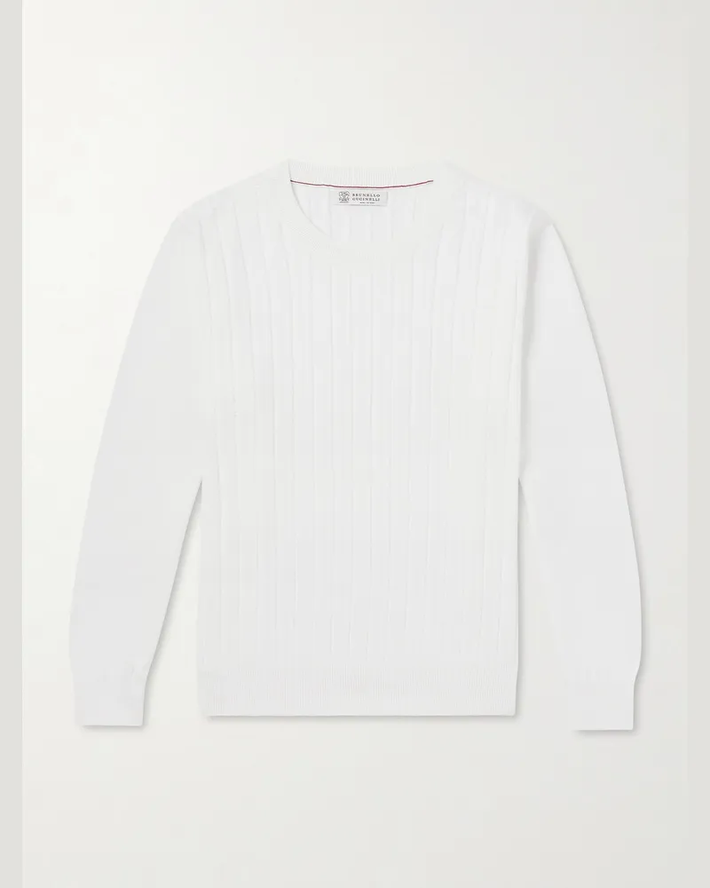 Brunello Cucinelli Pullover aus Baumwolle in Rippstrick Weiß