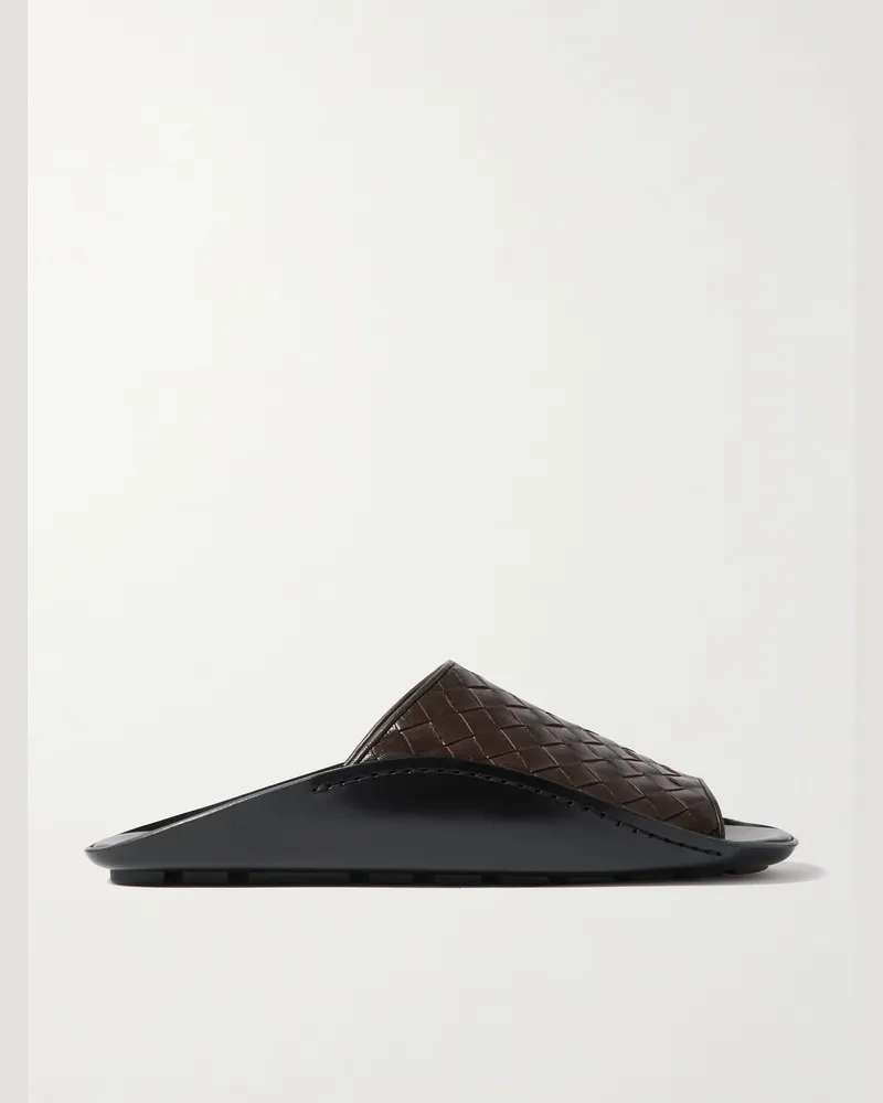 Bottega Veneta Wave Intrecciato Leather Slides Brown