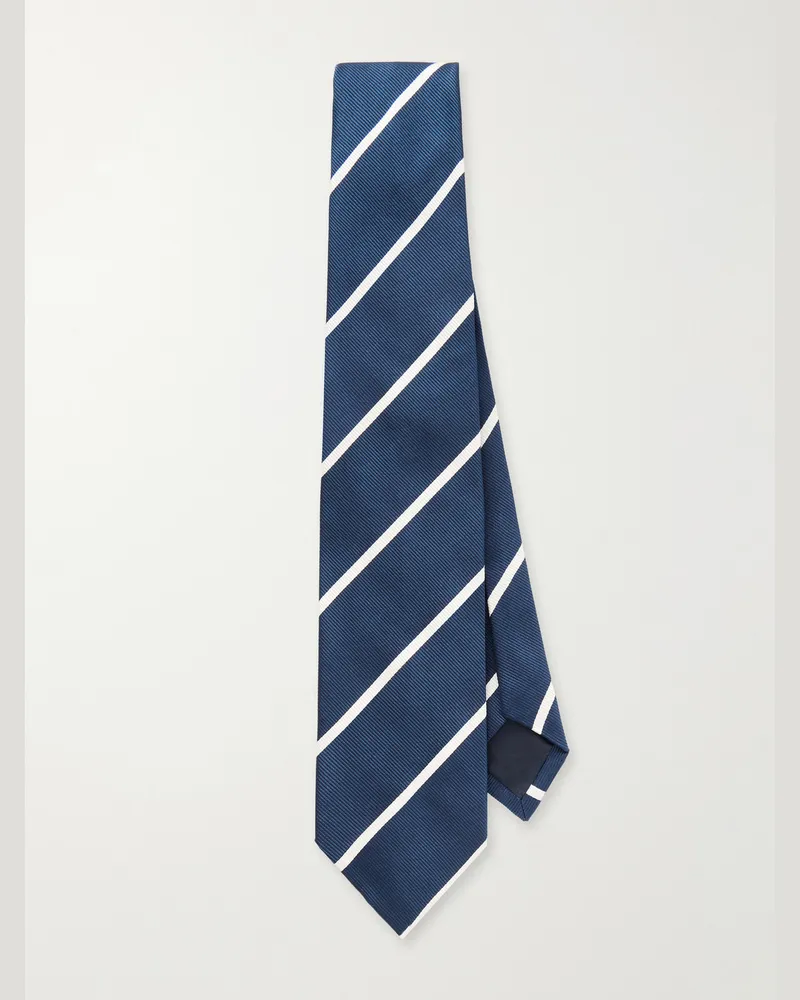 Drake's 7cm Striped Silk Tie Blue