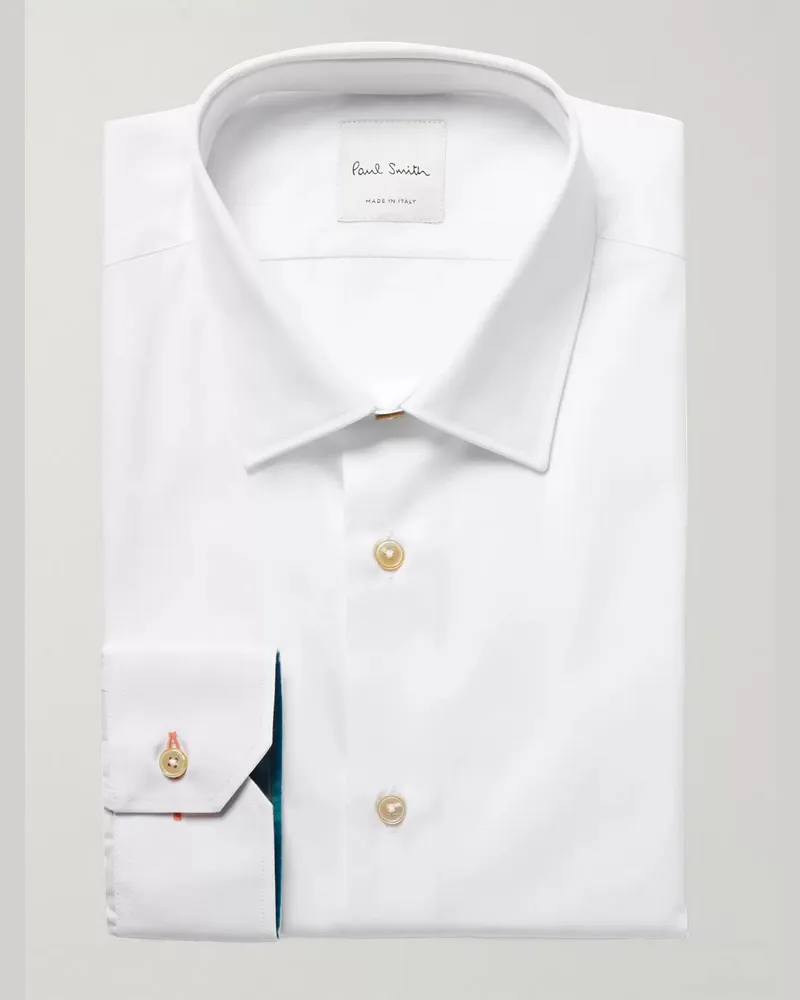 Paul Smith White Slim-Fit Contrast-Cuff Cotton-Poplin Shirt Weiß