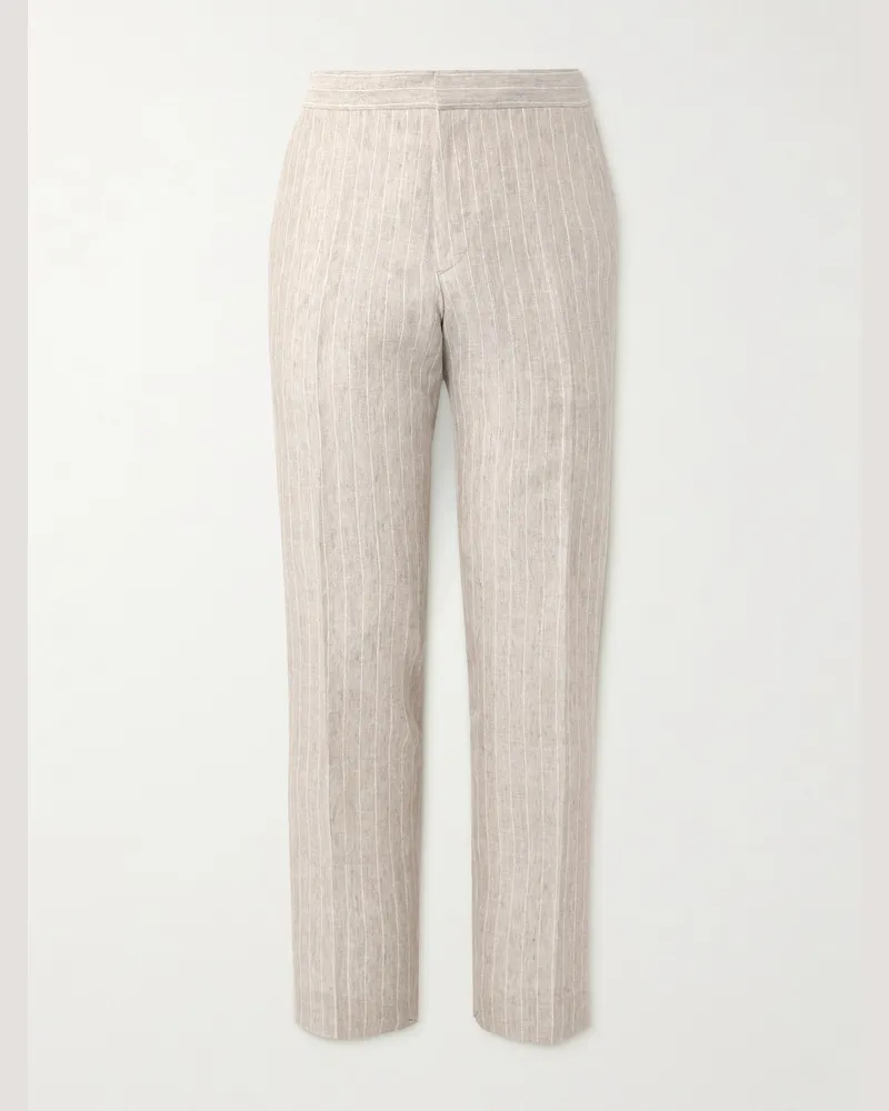 MR P. James Straight-Leg Striped Linen Suit Trousers Neutrals