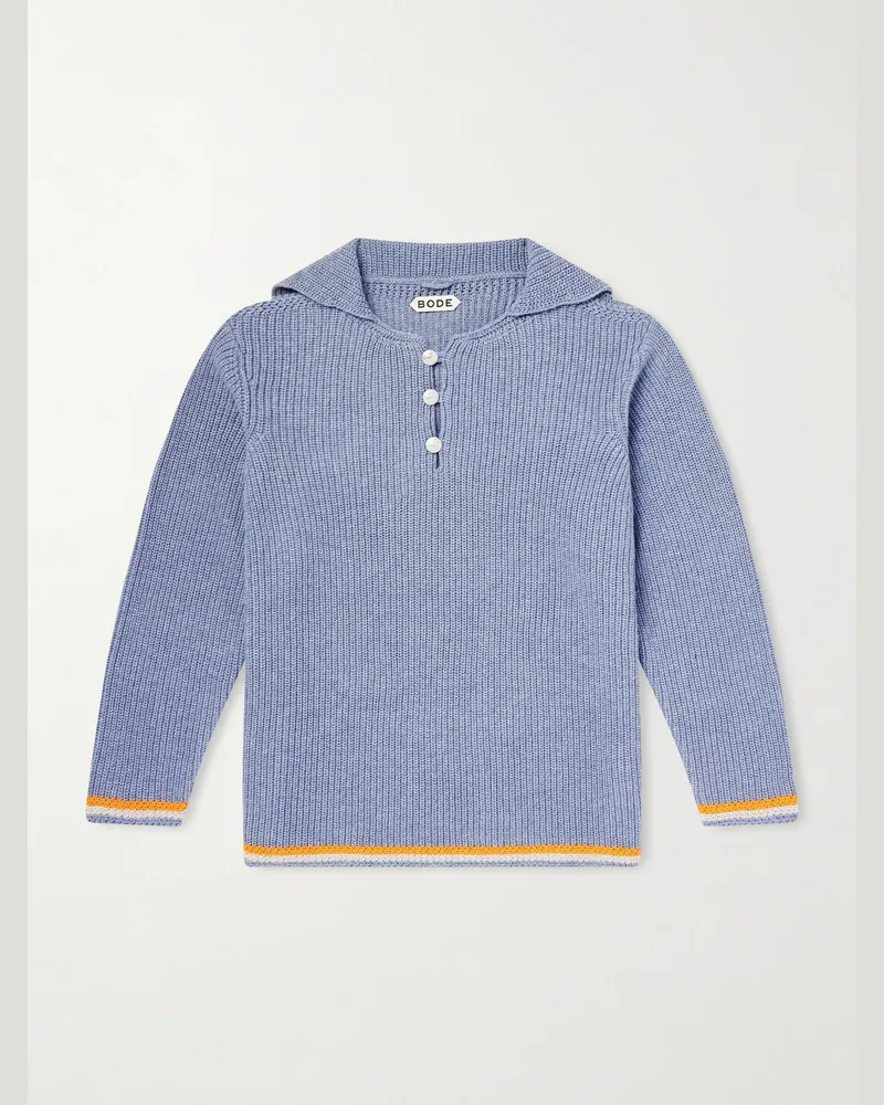 BODE Boat Deck Ribbed Virgin Wool Sweater Blue