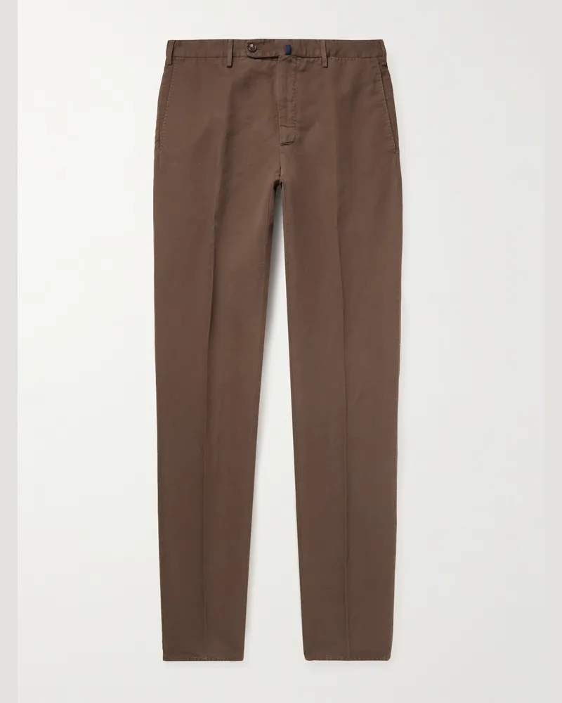 Incotex Venezia 1951 schmal geschnittene Hose aus „Chinolino“-Material in Stückfärbung Braun