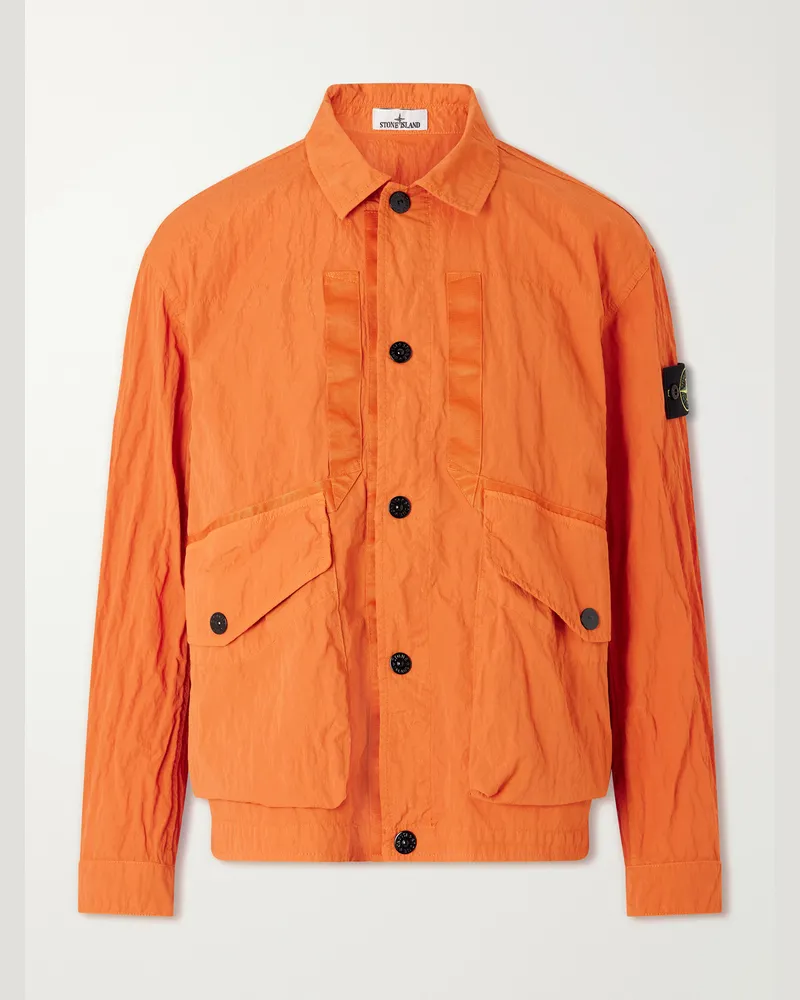 Stone Island Logo-Appliquéd Padded Garment-Dyed Crinkled Warp Rib Nylon-TC Jacket Orange