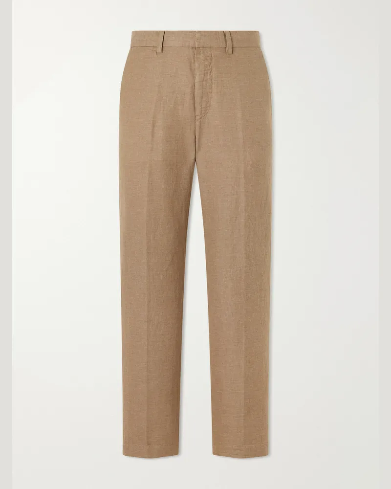 Ralph Lauren Straight-Leg Cotton and Linen-Blend Trousers Brown