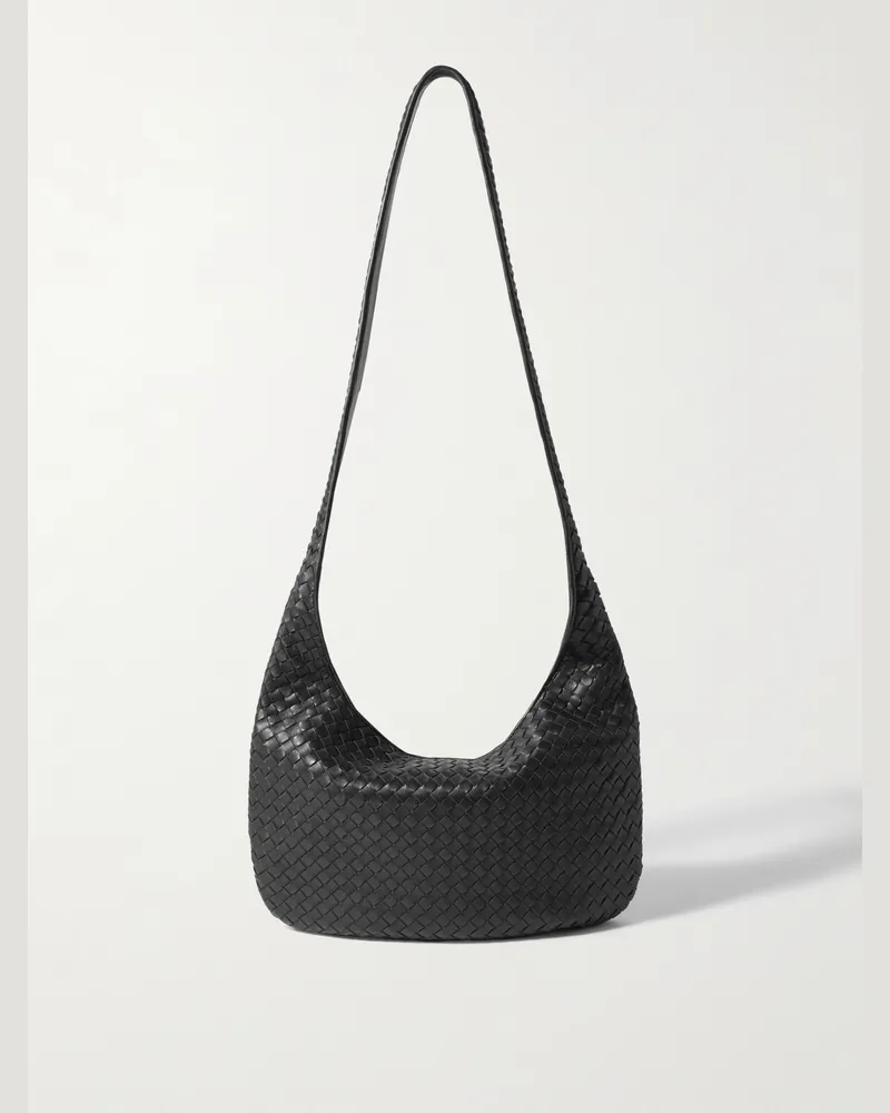 Bottega Veneta Intrecciato Leather Messenger Bag Black