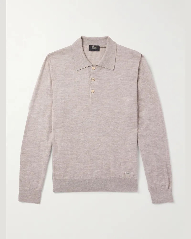 Brioni Pullover aus einer Kaschmir-Seidenmischung mit Polokragen Neutral
