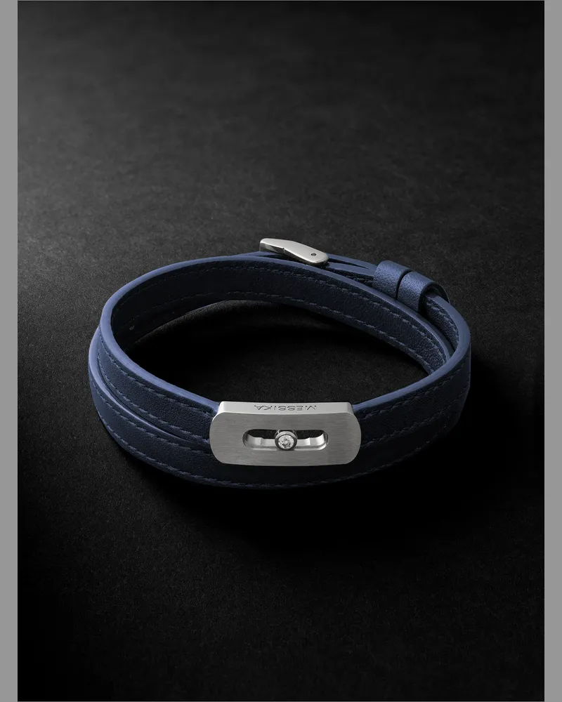 Messika My Move Armband aus Leder und gebürstetem Titan mit Diamant Blau