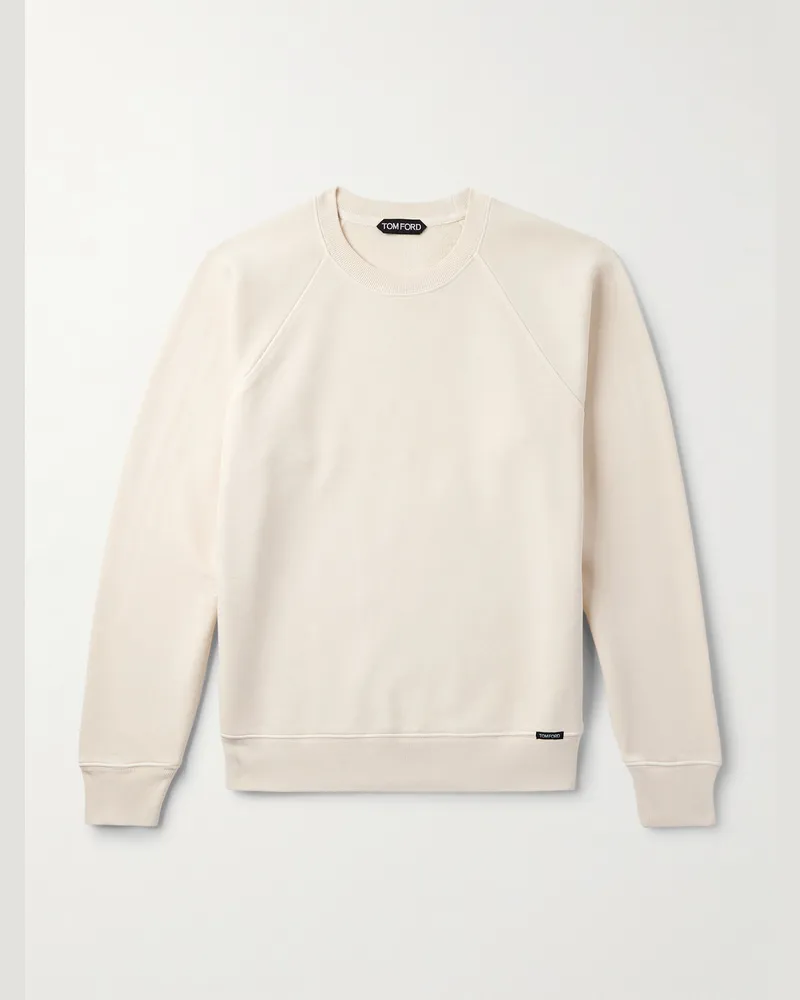 Tom Ford Logo-Appliquéd Garment-Dyed Cotton-Jersey Sweatshirt Neutrals