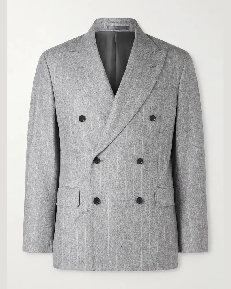 Kaptain Sunshine Double-Breasted Pinstriped Wool Suit Jacket Gray