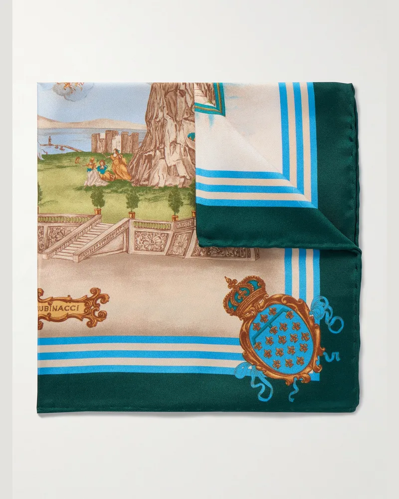 Rubinacci Oronomant Cuccagna Einstecktuch aus bedrucktem Seiden-Twill Blau
