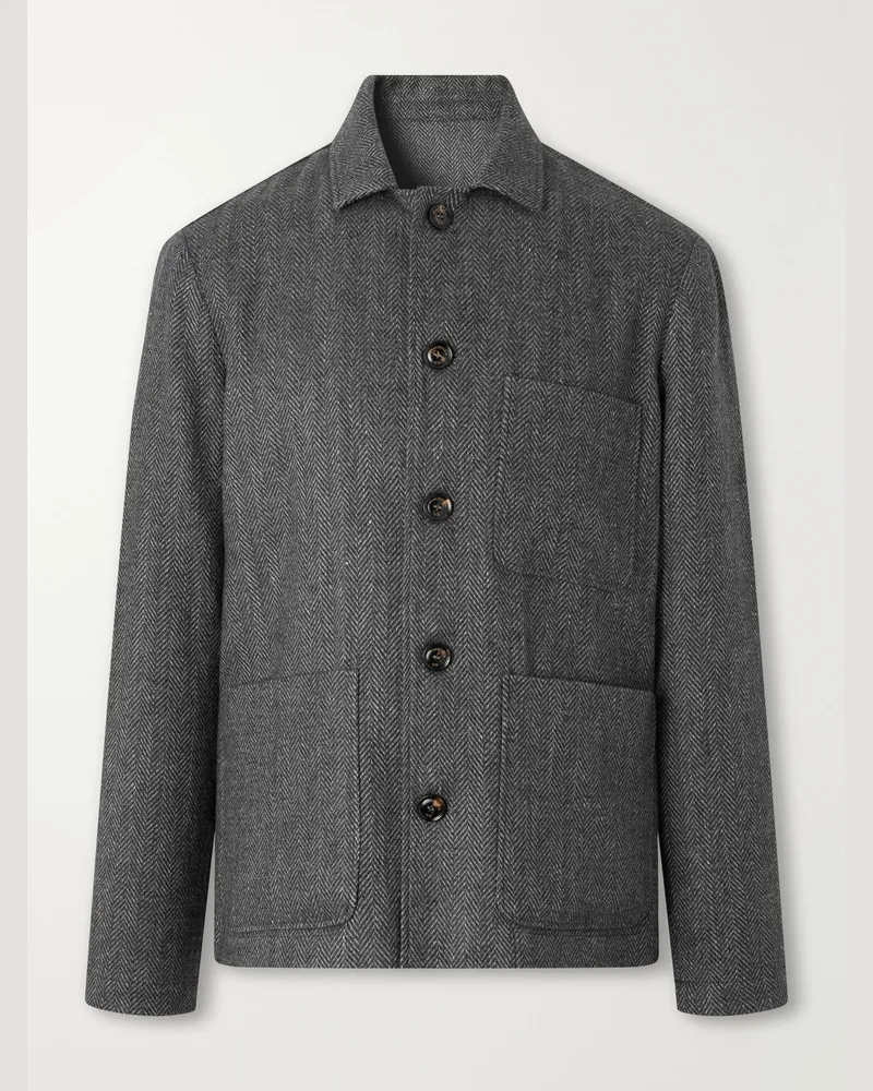 PIACENZA 1733 Herringbone Virgin Wool, Silk and Cashmere-Blend Twill Chore Jacket Gray
