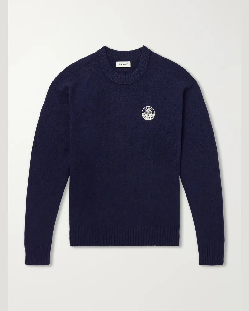 Frame Denim Logo-Embroidered Cashmere Sweater Blue