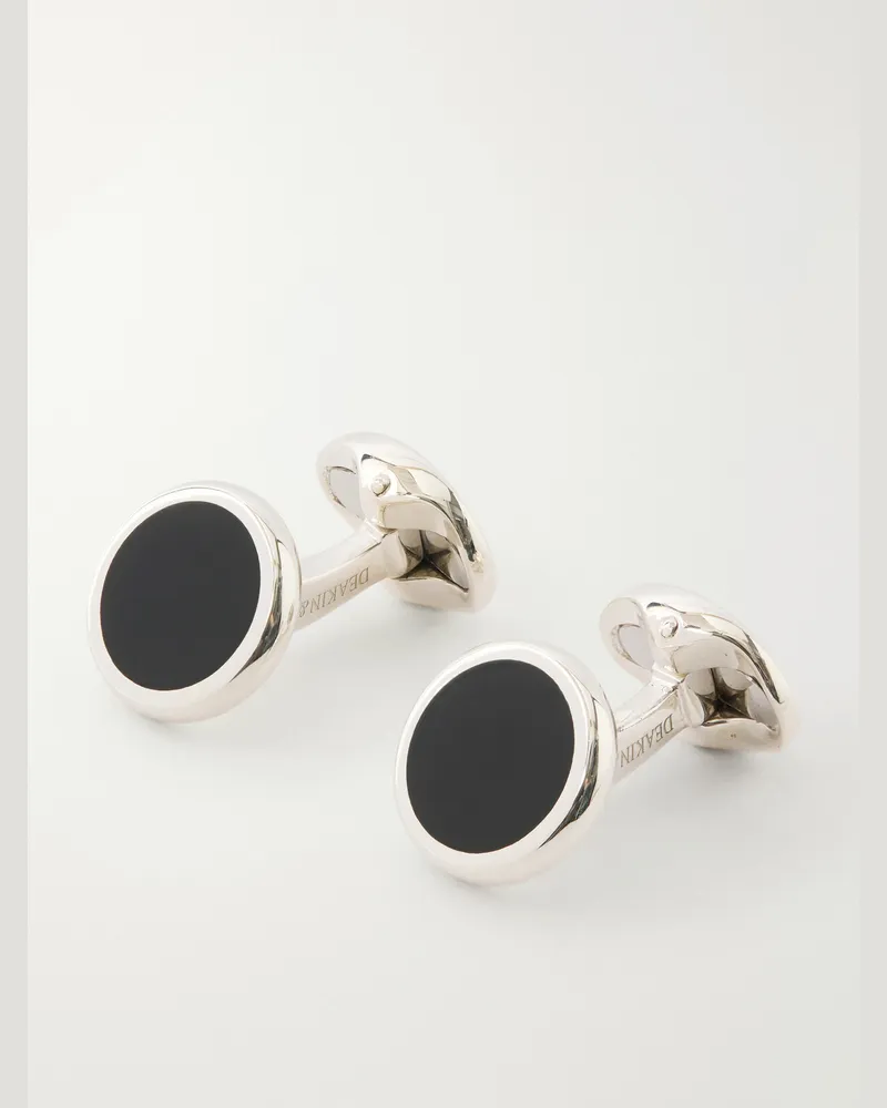 Deakin & Francis Enamel and Sterling Silver Cufflinks Black