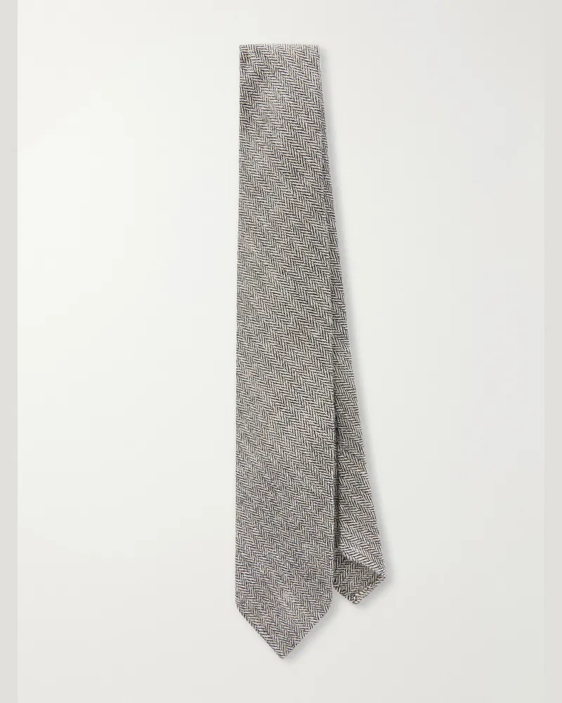 Drake's 7cm Herringbone Shetland Wool-Twill Tie Gray