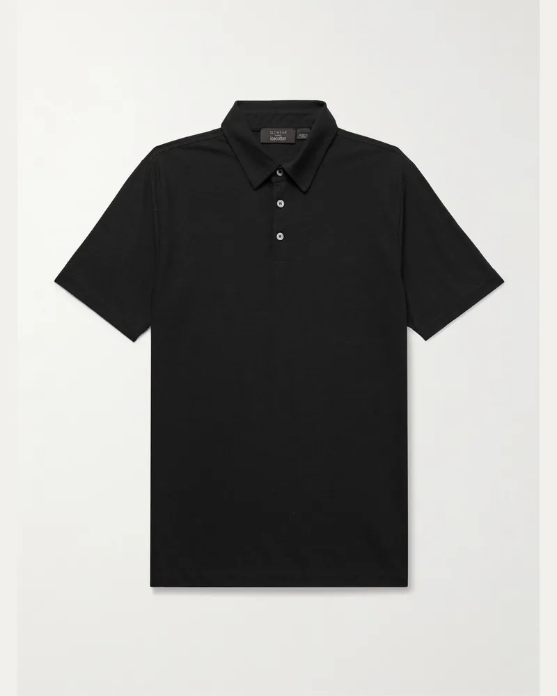 Slowear Incotex Zanone Slim-Fit IceCotton Polo Shirt Black
