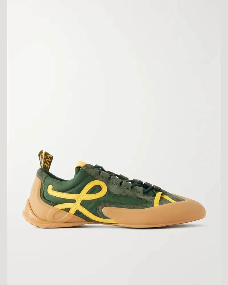 Loewe Grip Suede-Trimmed Nylon Sneakers Green