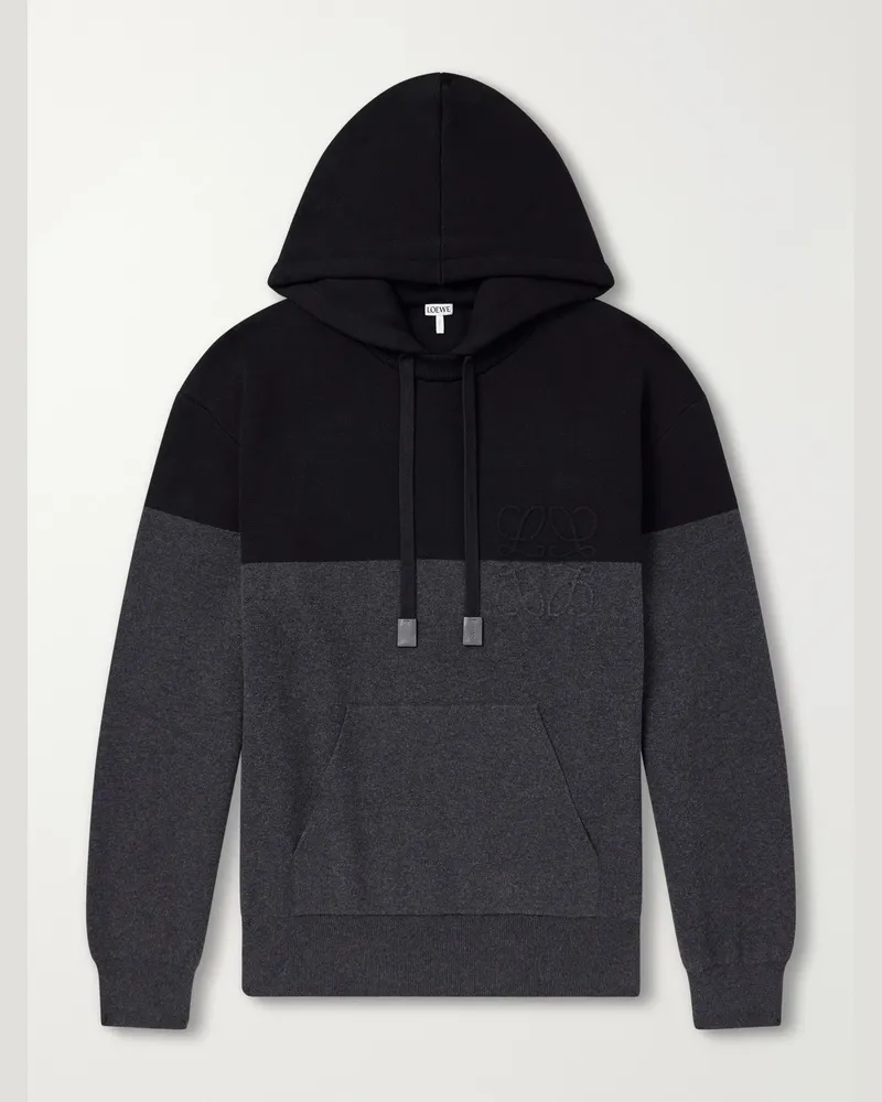 Loewe Anagram-Embossed Leather-Trimmed Cotton-Jersey Hoodie Black