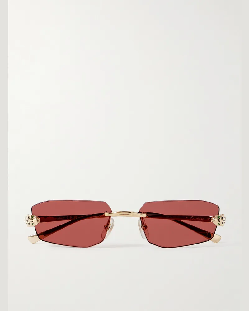 Cartier Panthère de Cartier rahmenlose rechteckige Sonnenbrille mit goldfarbenen Details Gold
