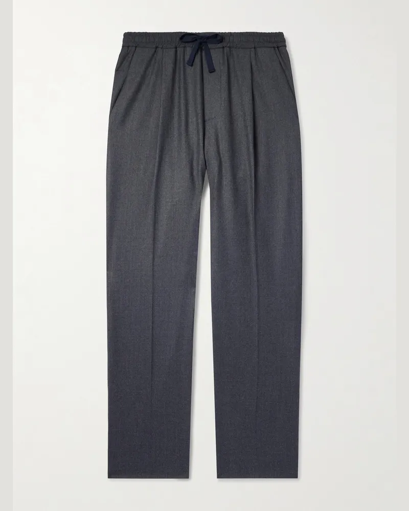 Altea Jared gerade geschnittene Hose aus Flanell aus einer Wollmischung mit Kordelzugbund und Falten Grau