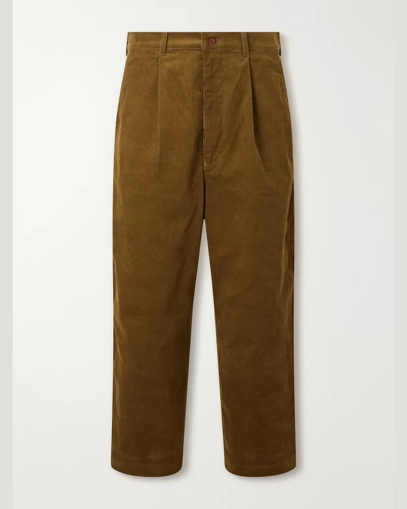Junya Watanabe Wide-Leg Pleated Garment-Washed Cotton-Blend Corduroy Trousers Brown