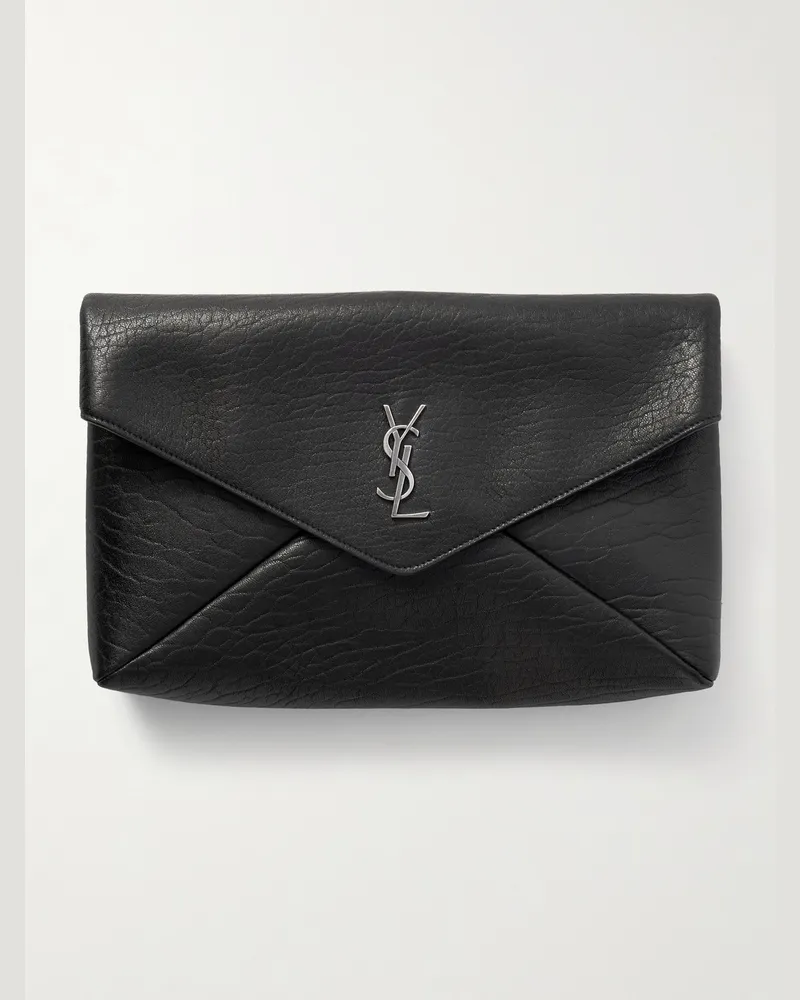Saint Laurent Etui aus vollnarbigem Leder mit Logoverzierung Schwarz