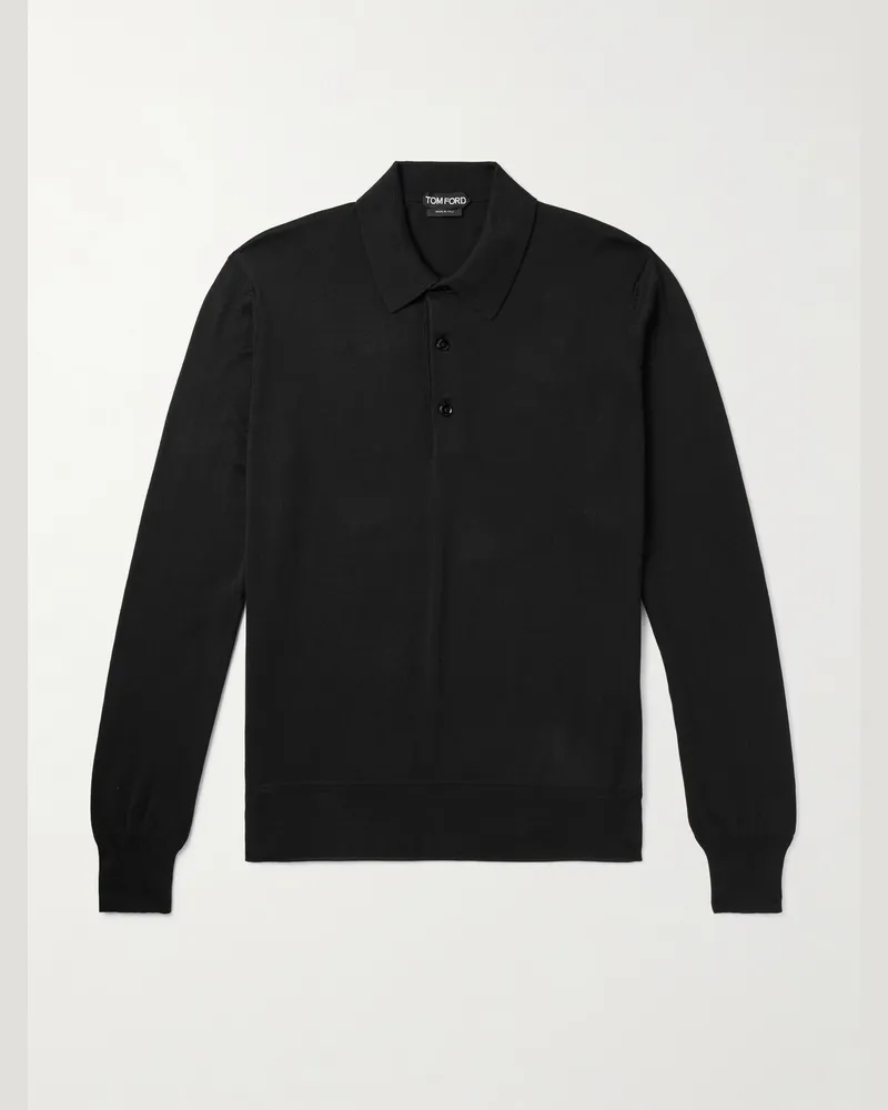 Tom Ford Schmal geschnittener Pullover aus Baumwolle mit Polokragen Schwarz