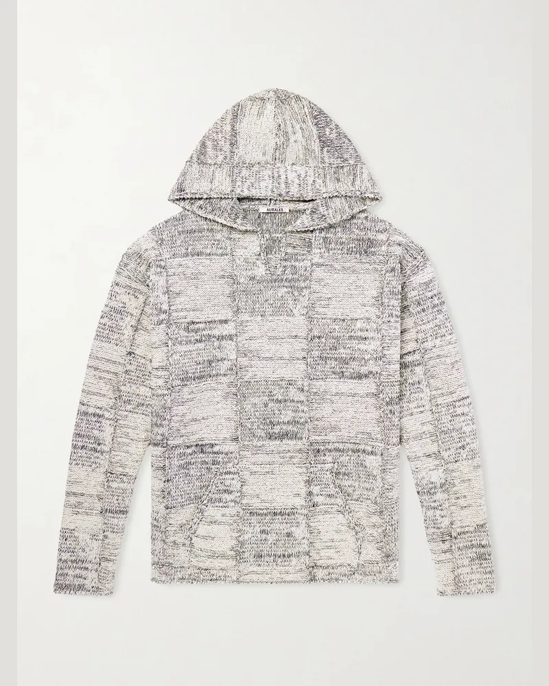 AURALEE Patchwork Cotton and Linen-Blend Hoodie Gray