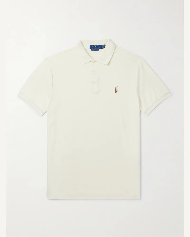 Ralph Lauren Logo-Embroidered Cotton-Jersey Polo Shirt Neutrals