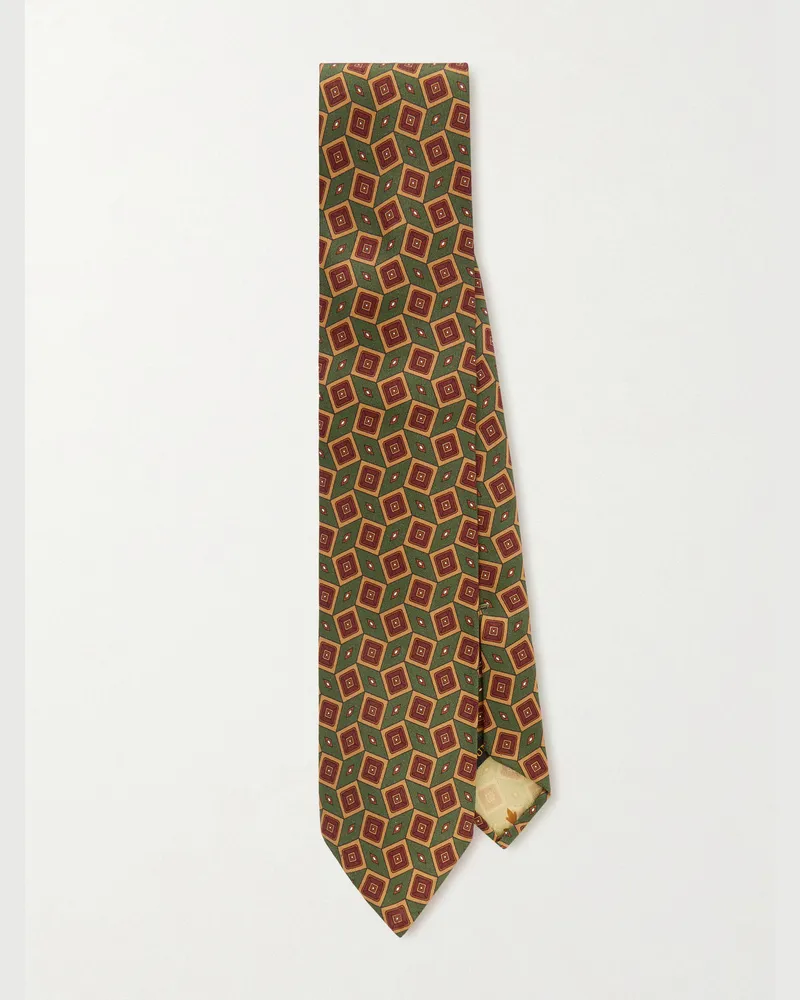 Rubinacci 9cm Printed Silk-Twill Tie Green