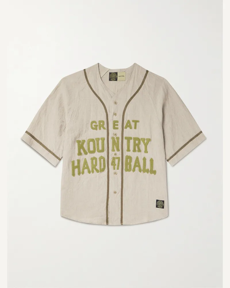 KAPITAL Great Kountry Hemd aus Leinen mit Logoapplikation, Ripsband und Filzbesatz Neutral