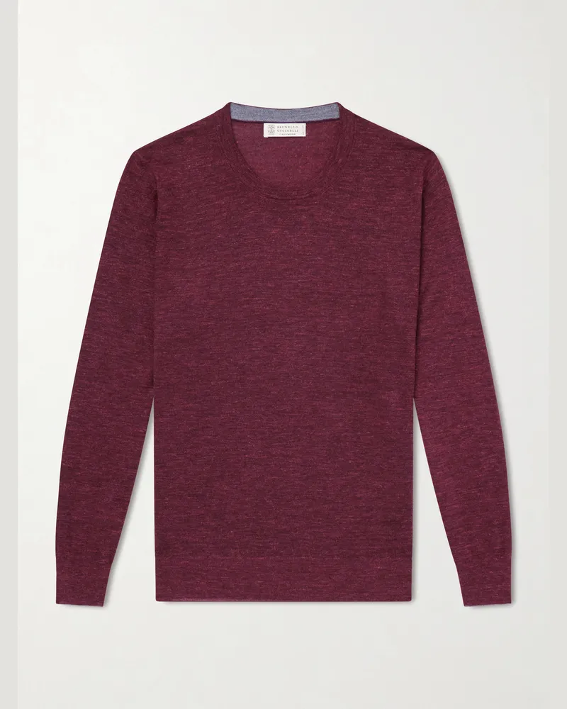 Brunello Cucinelli Cashmere, Silk and Linen-Blend Sweater Burgundy