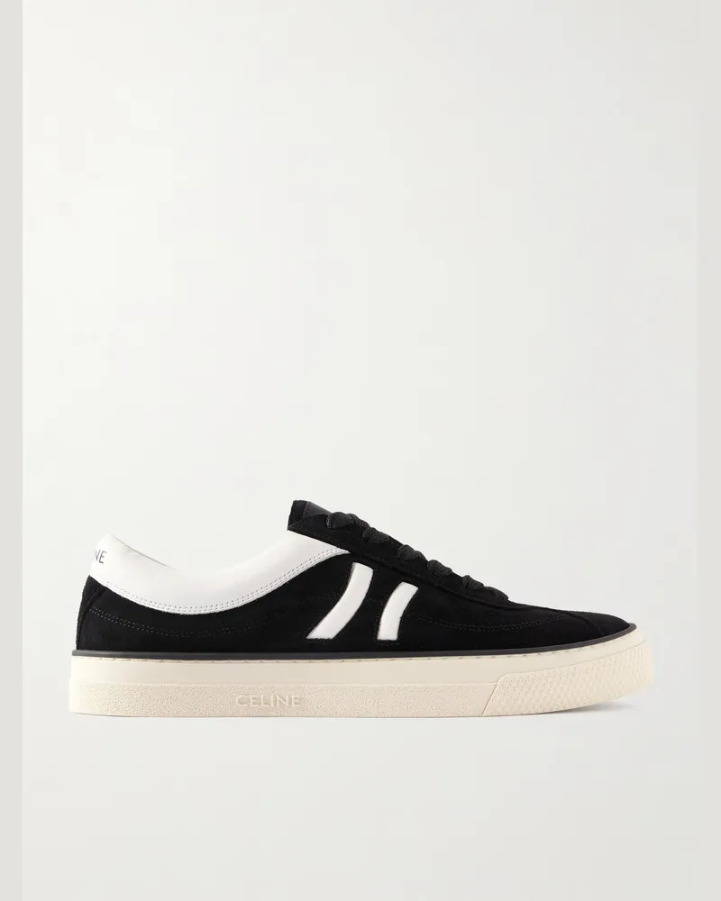Celine Sneakers aus Veloursleder mit Lederbesatz und Logoprint Schwarz