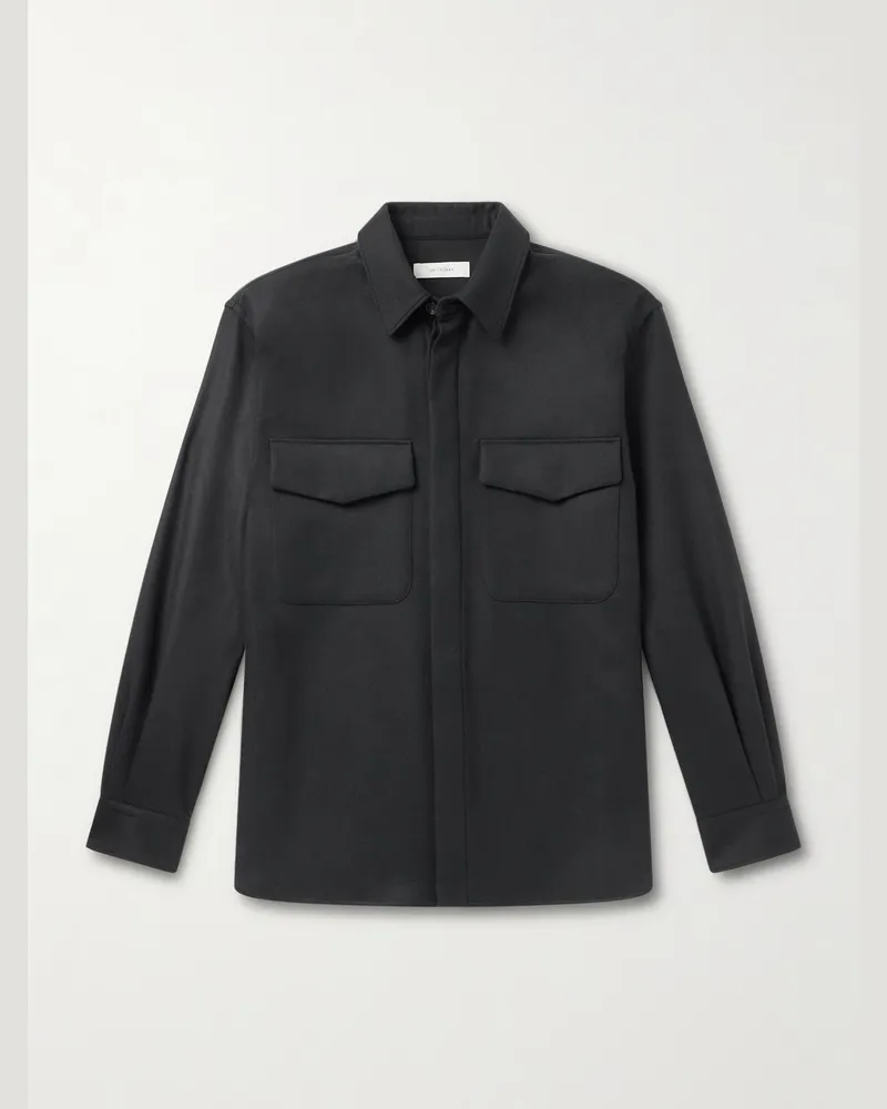 Umit Benan Jonah Hemdjacke aus Twill aus einer Schurwollmischung Schwarz