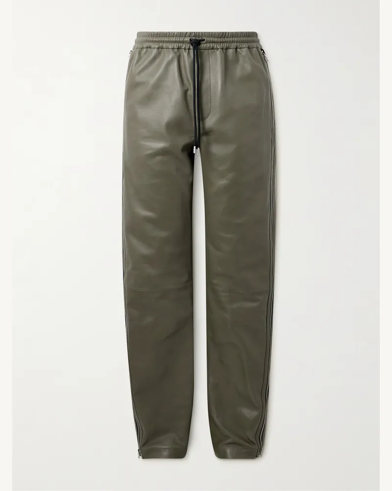 Acne Studios Gerade geschnittene Hose aus Leder mit Kordelzug und Reißverschlüssen Grün