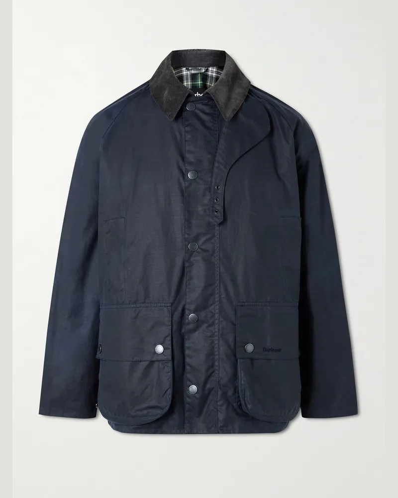 Barbour Modified Beaufort Spectator Corduroy-Trimmed Waxed Cotton-Ripstop Jacket Blue