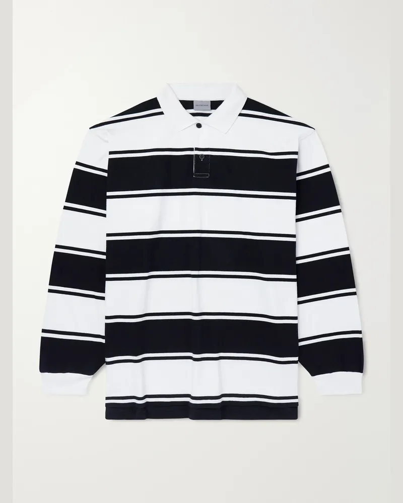 Balenciaga Stripe Cotton Polo Shirt White