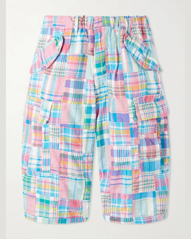 Beams Plus Beach Straight-Leg Patchwork Checked Cotton Cargo Shorts Multi