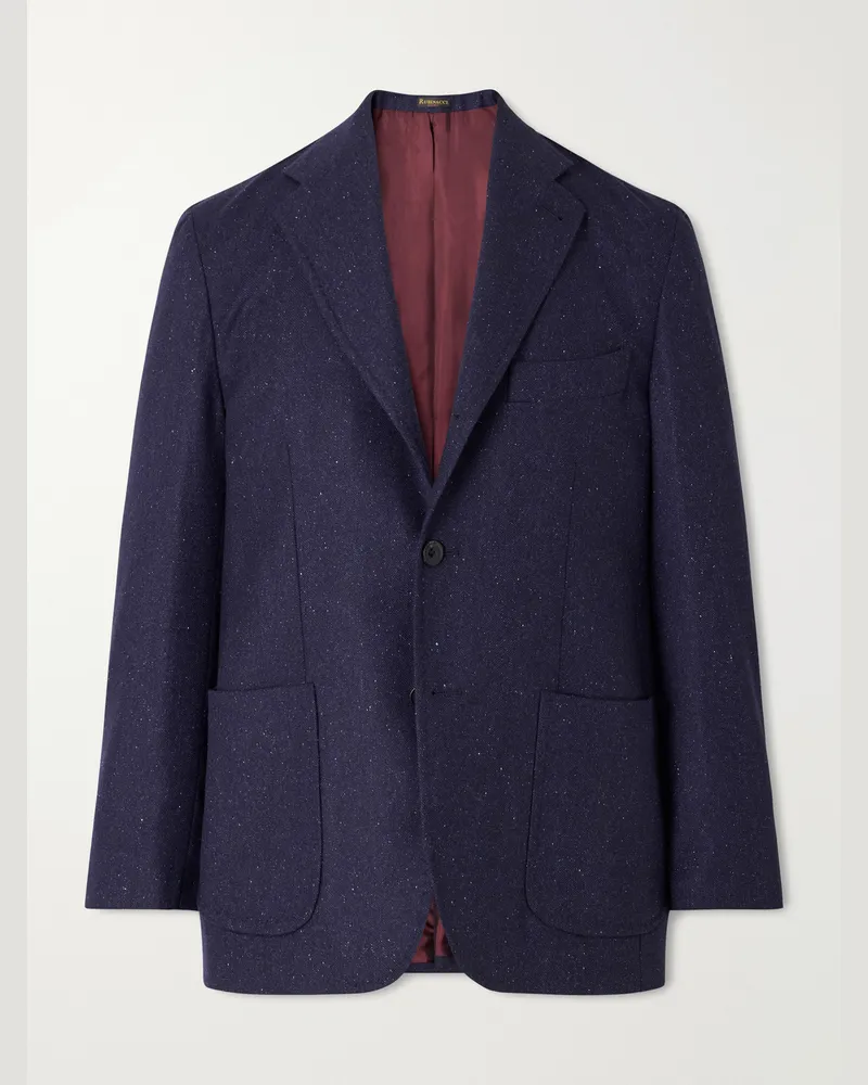 Rubinacci Darted Flecked Wool-Herringbone Suit Jacket Blue