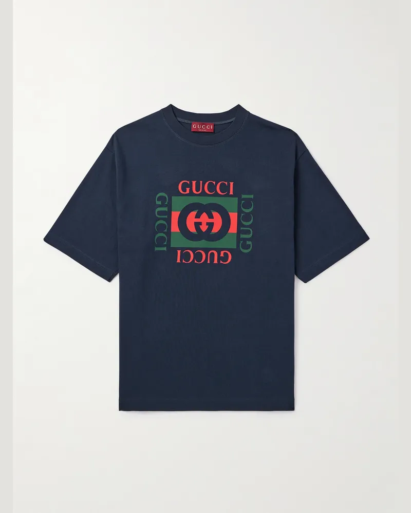 Gucci Logo-Print Cotton-Jersey T-Shirt Blue